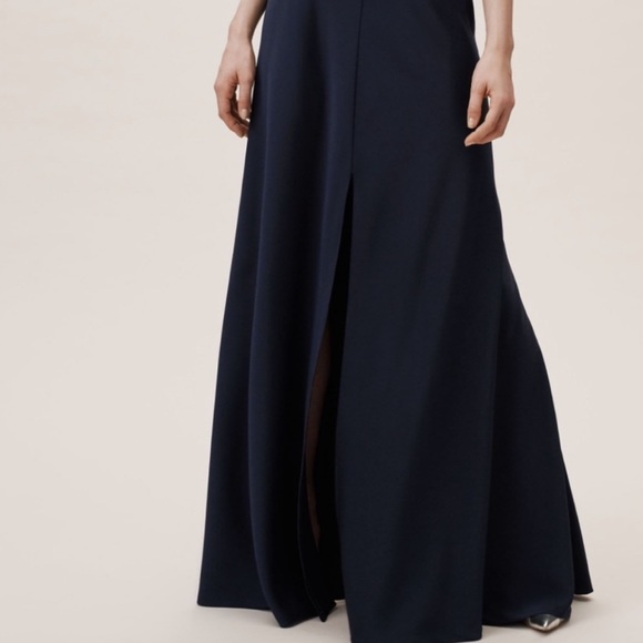 NWT Jenny Yoo Collection Navy Satin “Soleil” Maxi Skirt w Slit, Size 6 - Picture 2 of 8